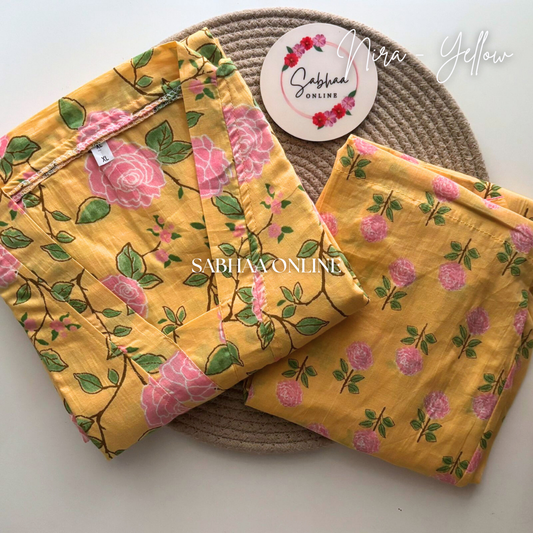 Nira - Yellow Cotton kurti pant set with lining - LN 21