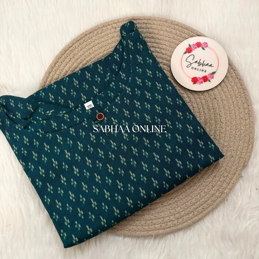Peacock Blue Ikkat Cotton kurti with lining (Only in size 2XL 44)
