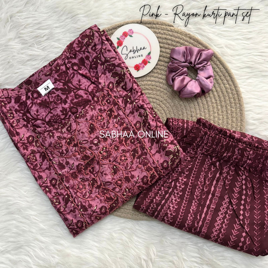 Pink Rayon Kurti Pant set