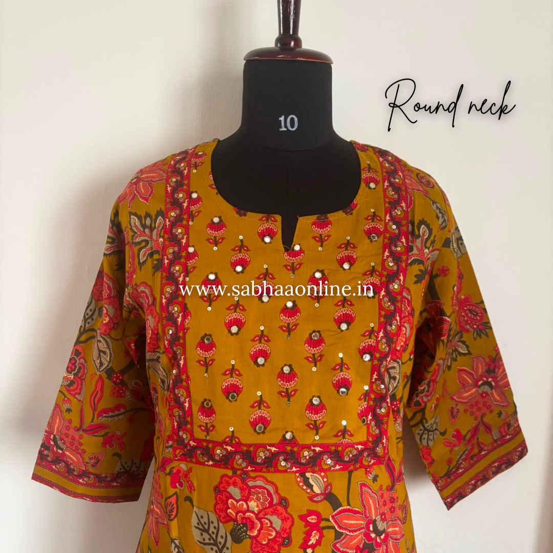 Fareeha - Mustard yellow floral Cotton kurti 3pc set - LN 61