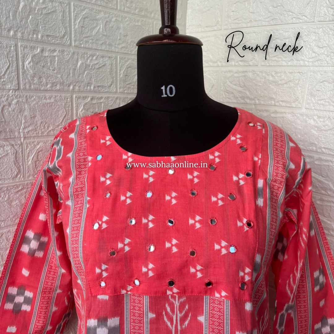 Samara - Salmon Pink and grey ikkat cotton kurti 3pc set with lining - LN 58
