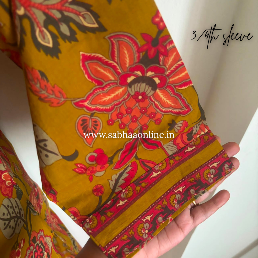 Fareeha - Mustard yellow floral Cotton kurti 3pc set - LN 61