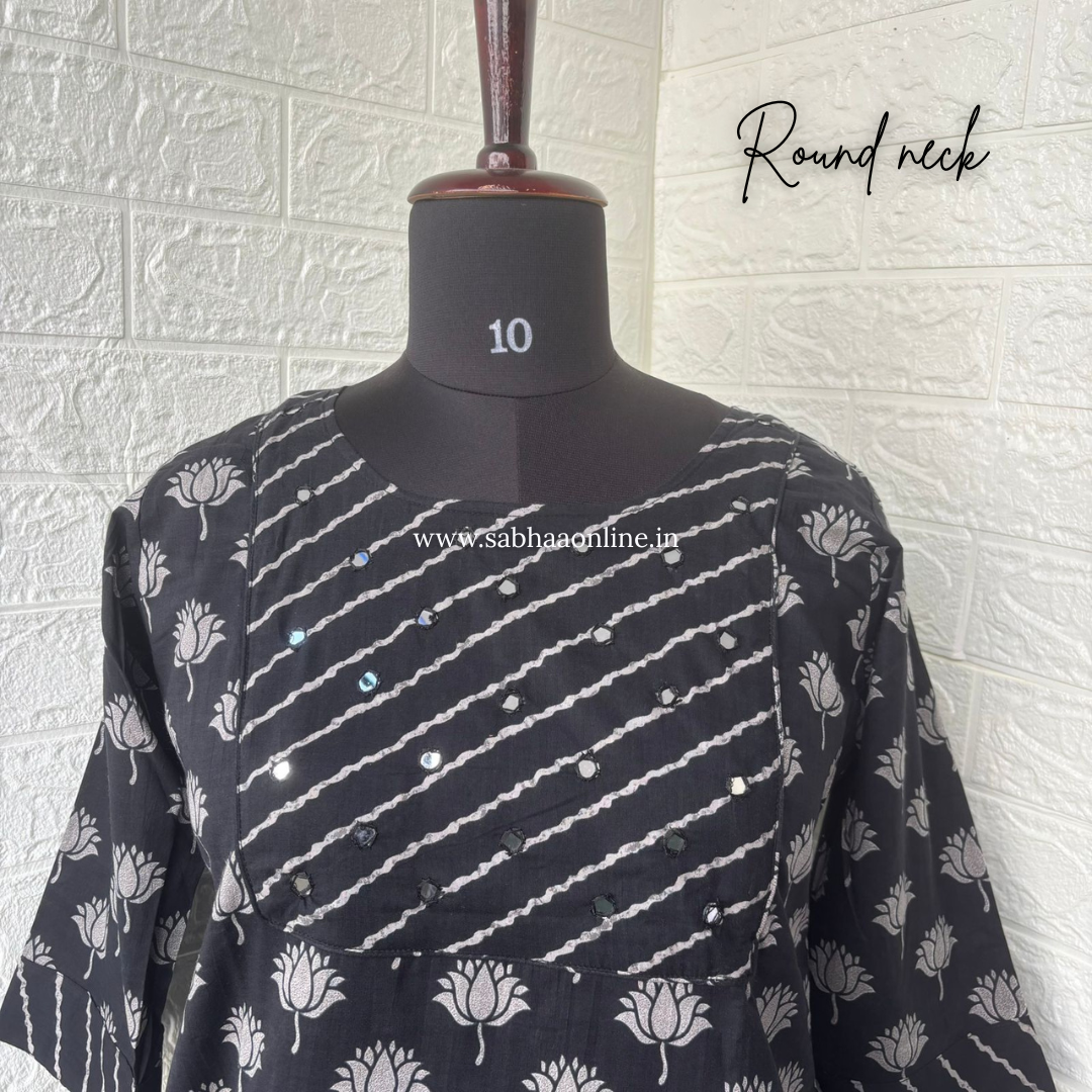 Padmavati - Black Lotus Cotton kurti 3pc set with lining - LN 58