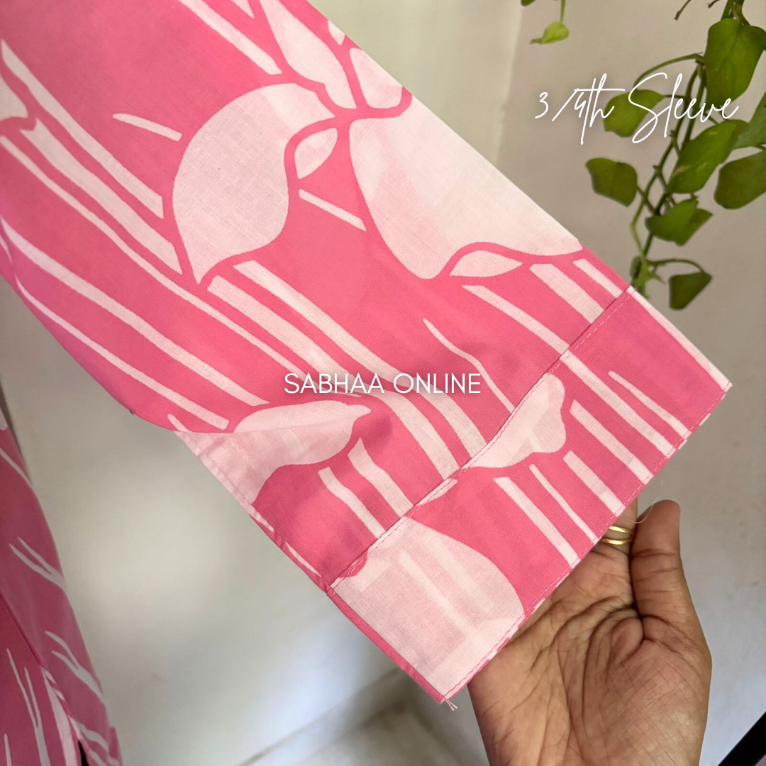 Rhea - Pink and white Cotton kurti 3pc set with lining - LN 11