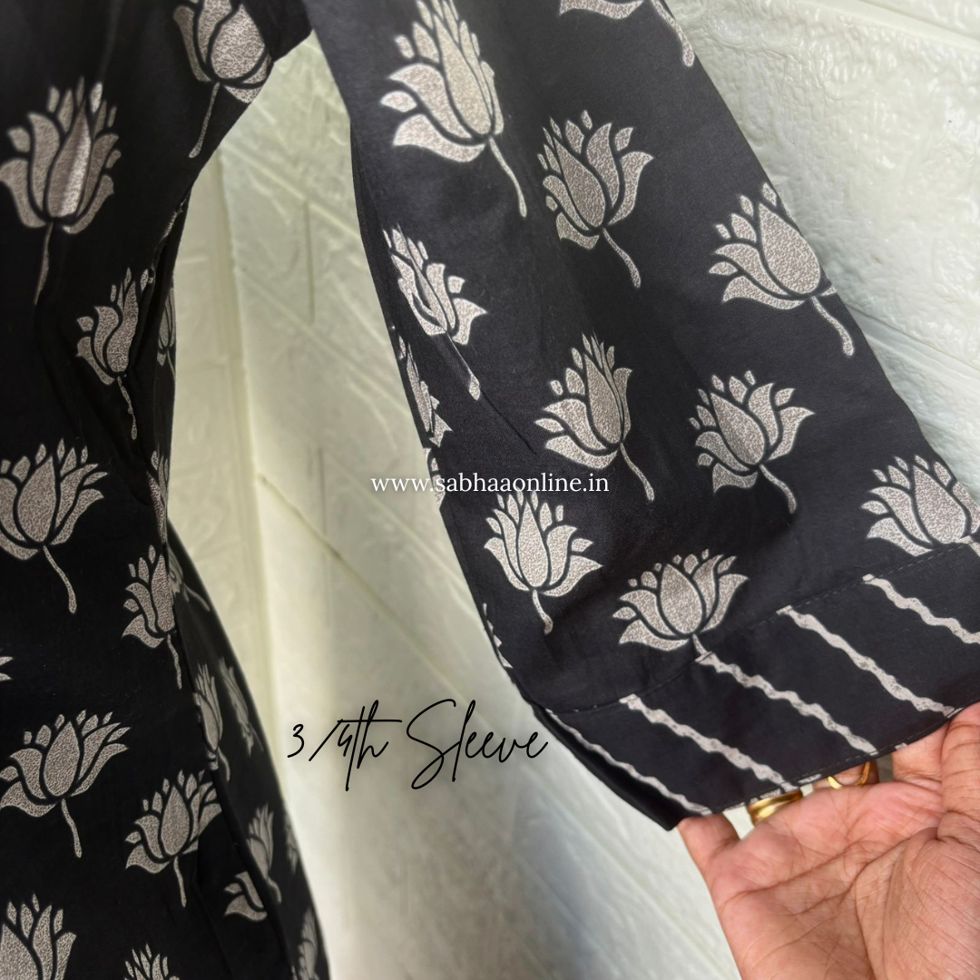 Padmavati - Black Lotus Cotton kurti 3pc set with lining - LN 58