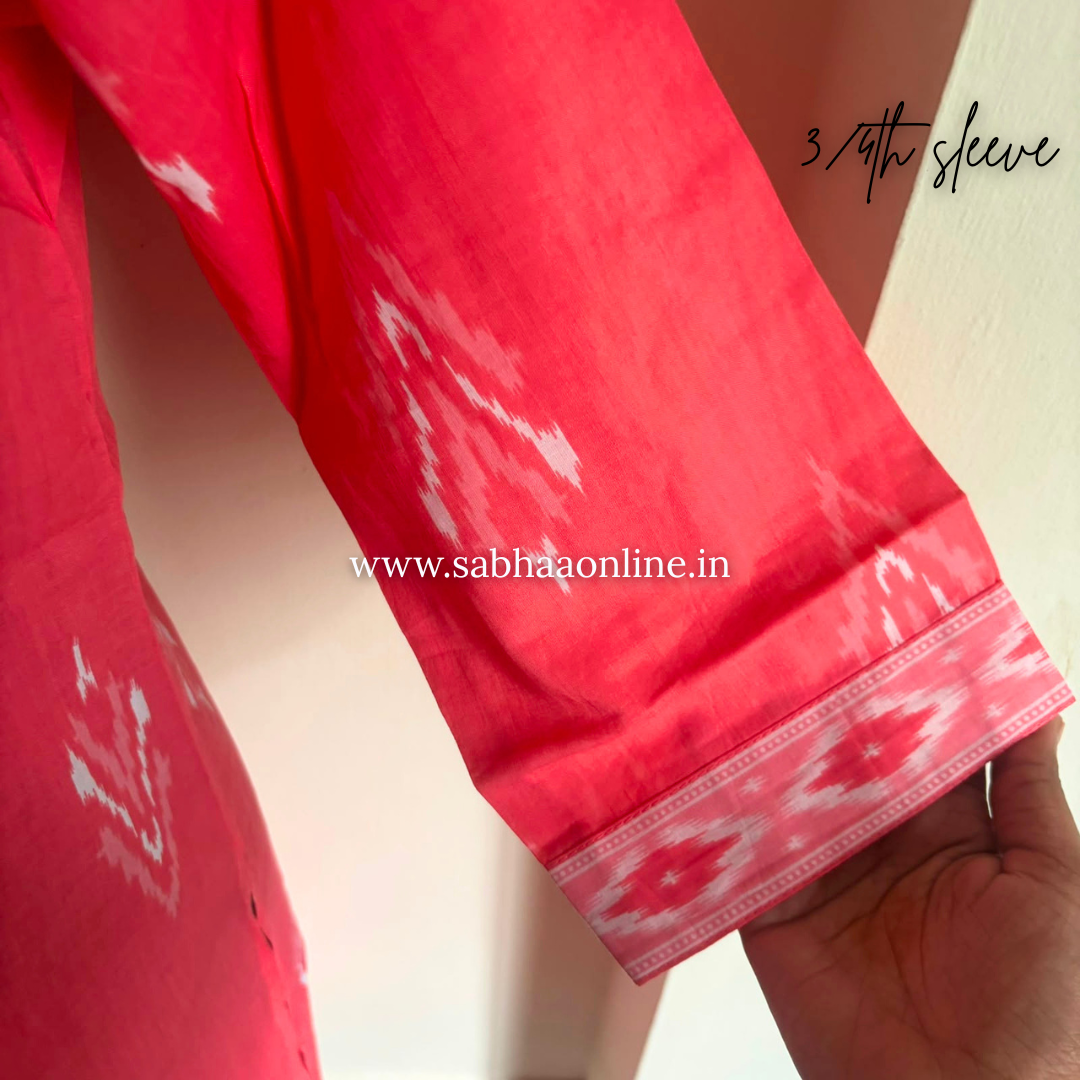 Celine - Coral Pink Ikkat Cotton kurti 3pc set - LN 61