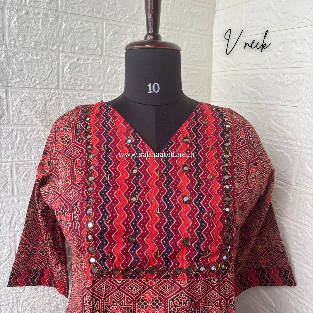 Ridhi - Maroon Ajrakh Cotton kurti 3pc set with lining - LN 58