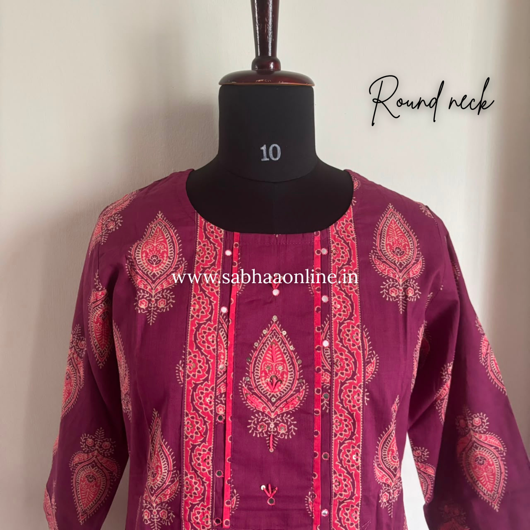 Zoha - Plum purple and pink cotton kurti 3pc set - LN 61