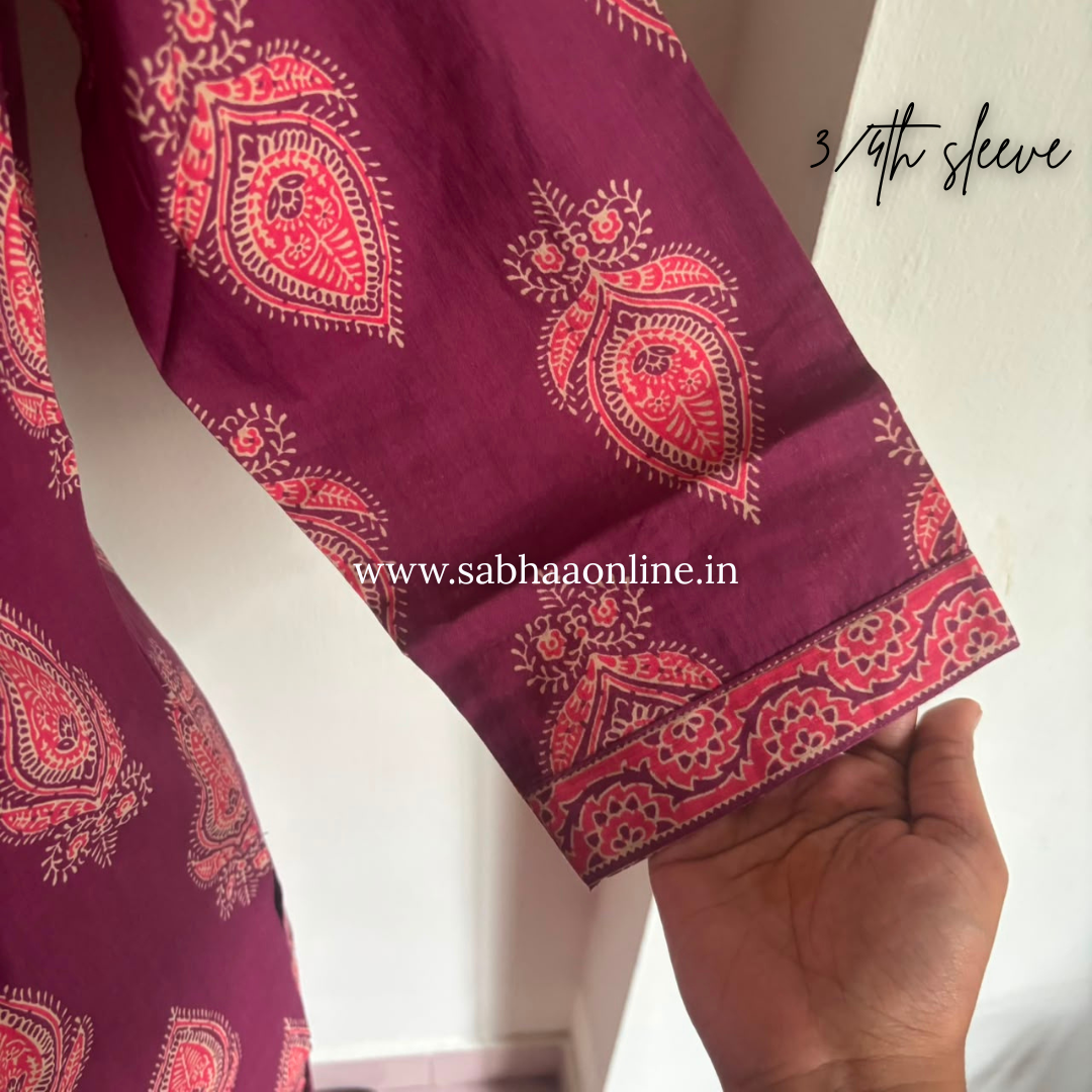 Zoha - Plum purple and pink cotton kurti 3pc set - LN 61