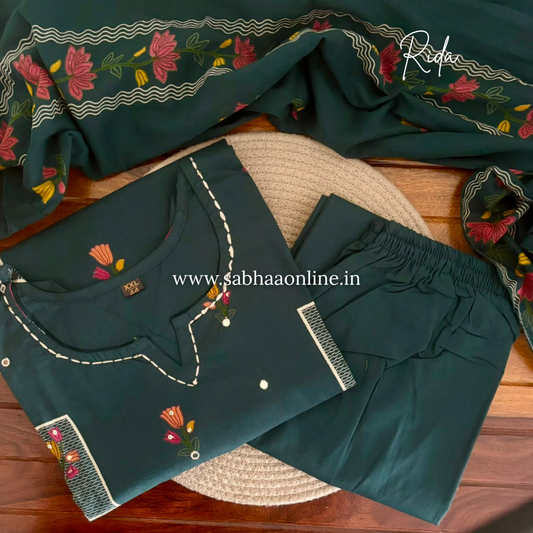 Rida - Deep teal blue cotton kurti 3pc set - LN 61