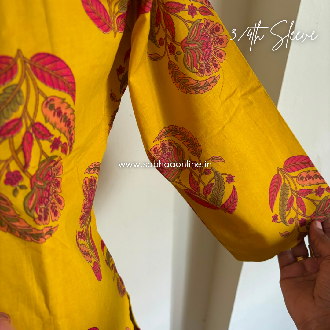 Amal - Mustard/Mango Yellow Cotton kurti 3px set with lining - LN 66