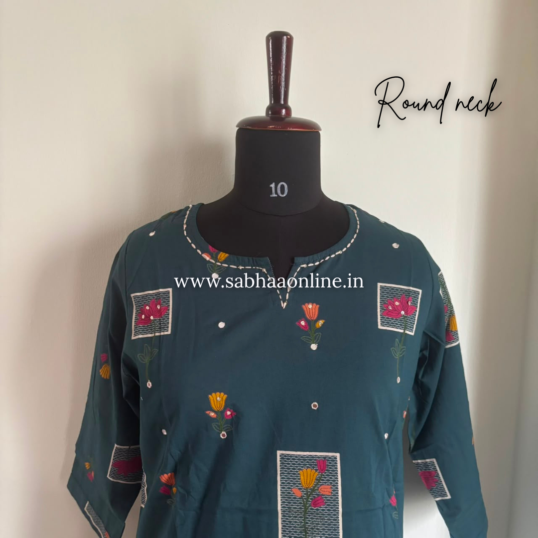 Rida - Deep teal blue cotton kurti 3pc set - LN 61