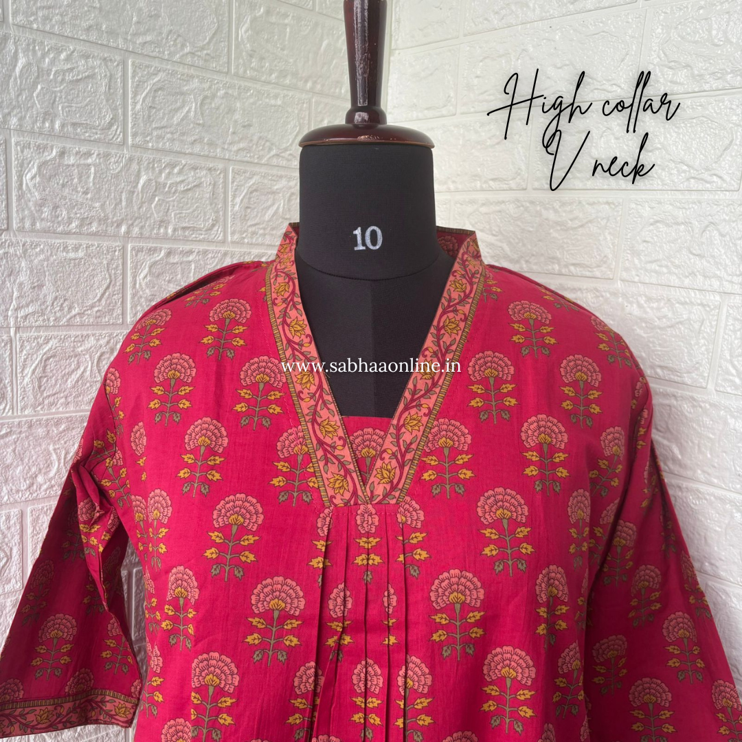 Jasleen - Rani Pink Cotton Anarkali kurti 3pc set with lining - LN 59
