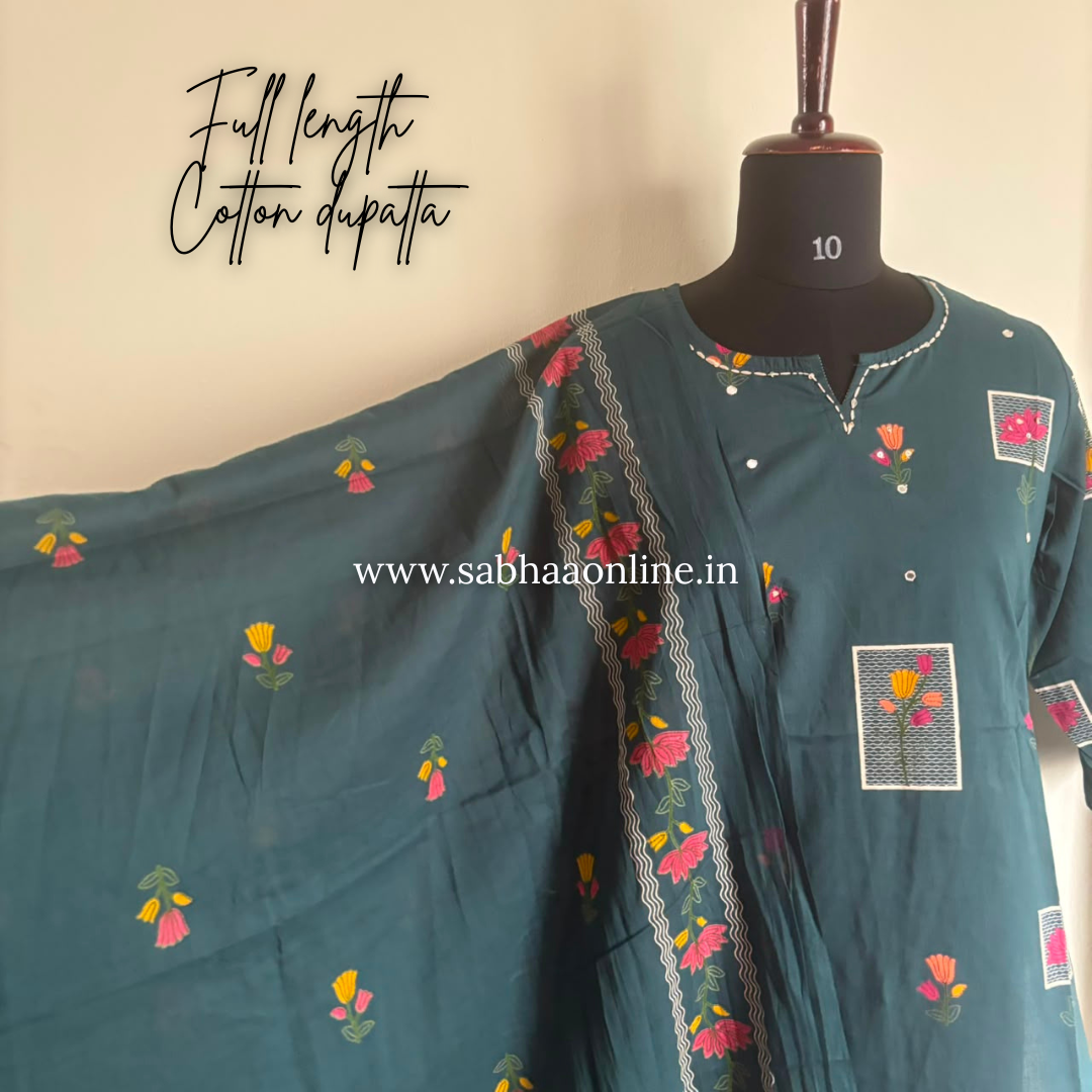 Rida - Deep teal blue cotton kurti 3pc set - LN 61