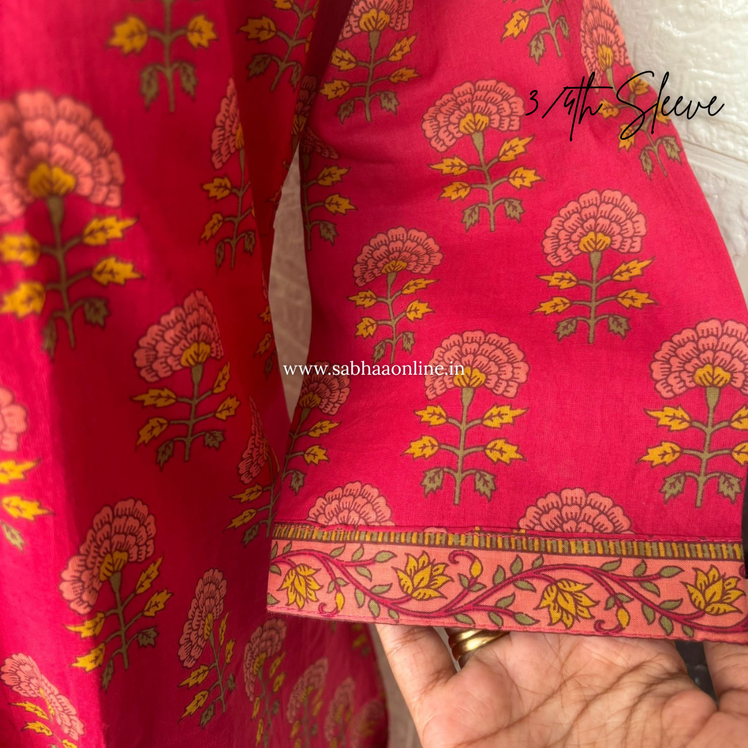 Jasleen - Rani Pink Cotton Anarkali kurti 3pc set with lining - LN 59