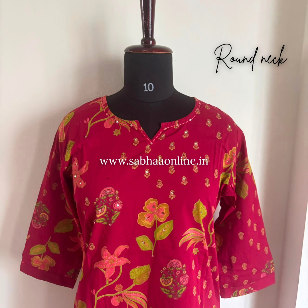 Khushi - Crimson Pink Cotton kurti 3pc set - LN 61