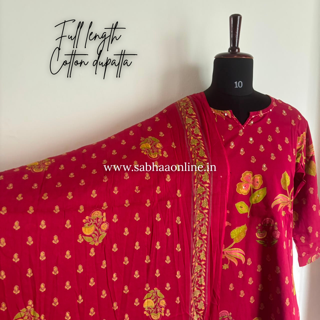 Khushi - Crimson Pink Cotton kurti 3pc set - LN 61