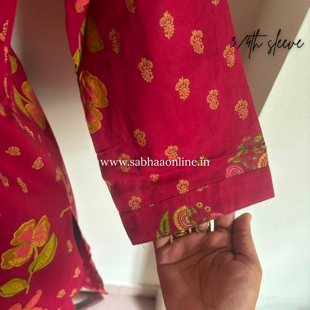 Khushi - Crimson Pink Cotton kurti 3pc set - LN 61
