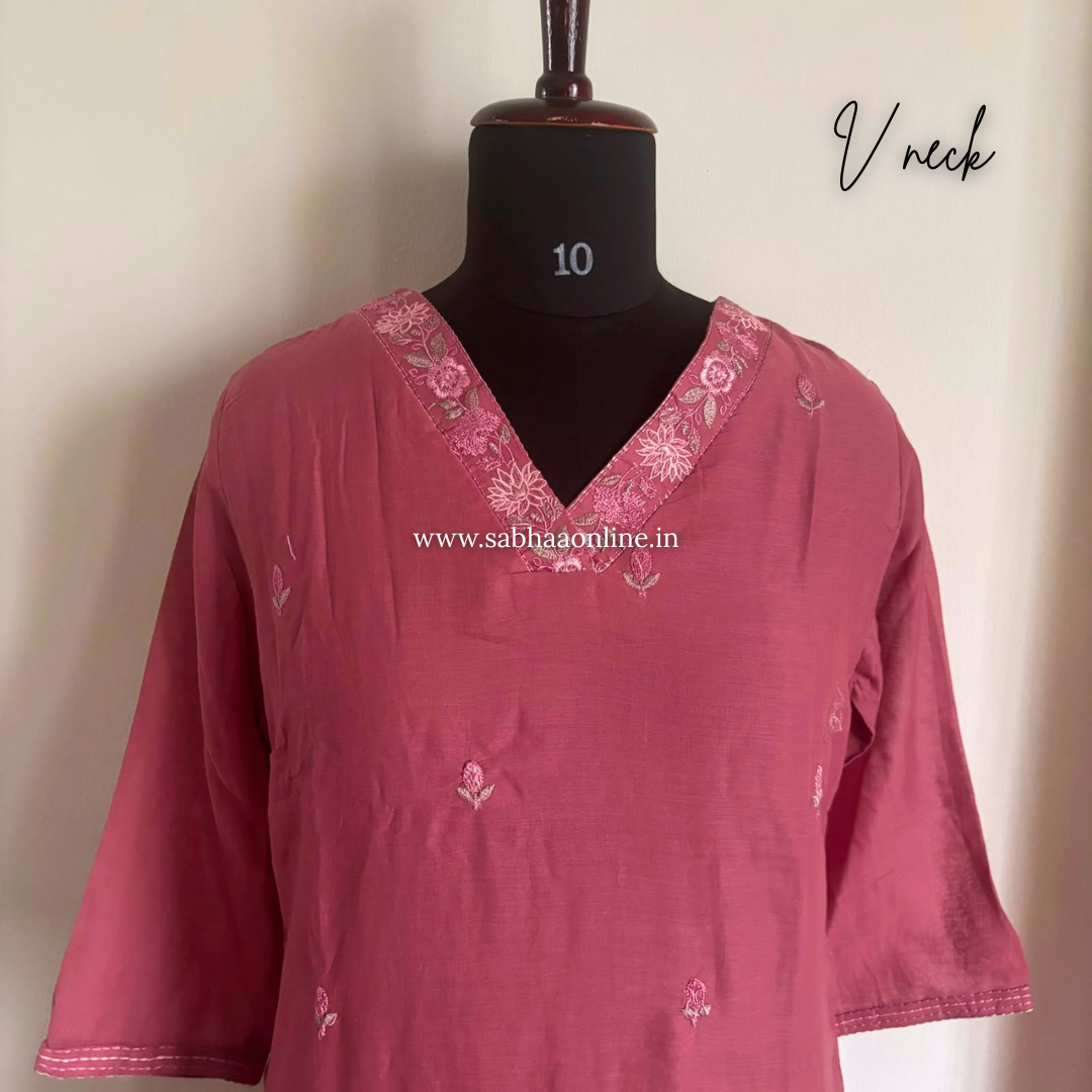 Shahida - Onion Pink Mul Cotton kurti 3pc set with lining - LN 62