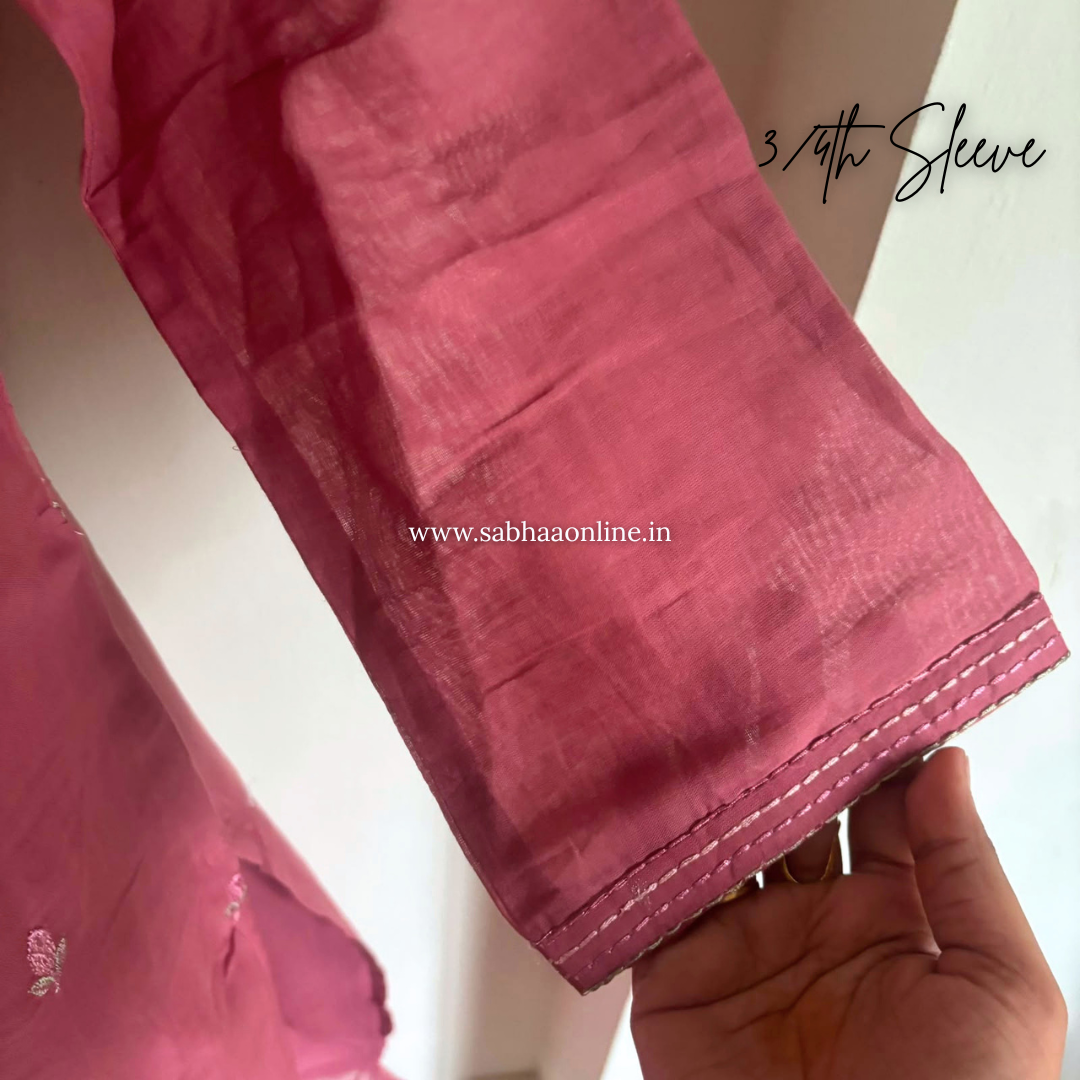 Shahida - Onion Pink Mul Cotton kurti 3pc set with lining - LN 62