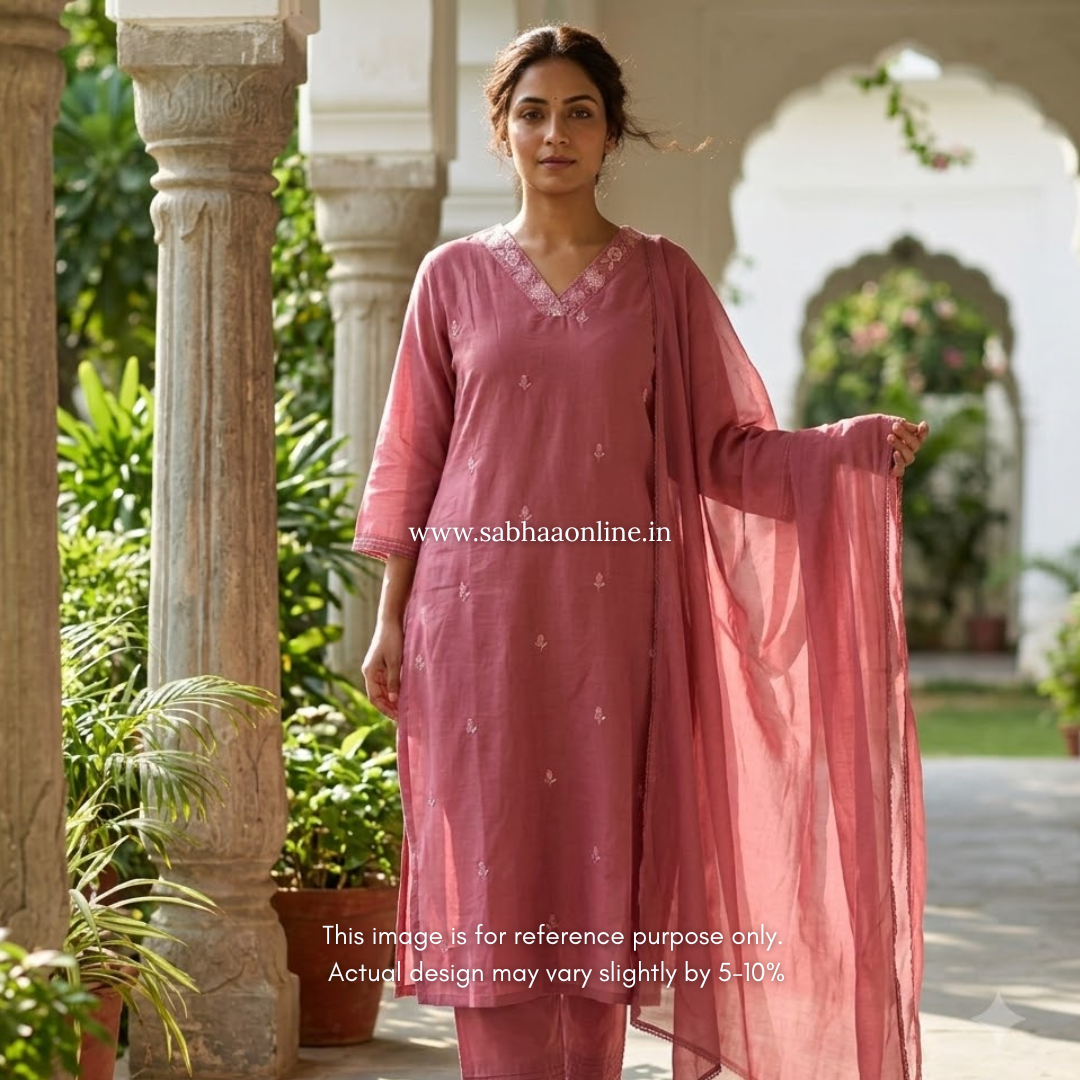 Shahida - Onion Pink Mul Cotton kurti 3pc set with lining - LN 62