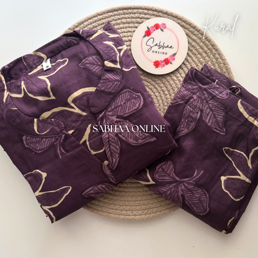 Kural - Dark Purple Anarkali Cotton kurti pant set - LN 21