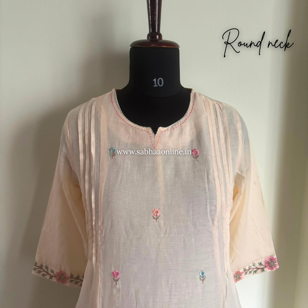 Amala - Cream floral Mul Cotton kurti 3pc set with lining - LN 62