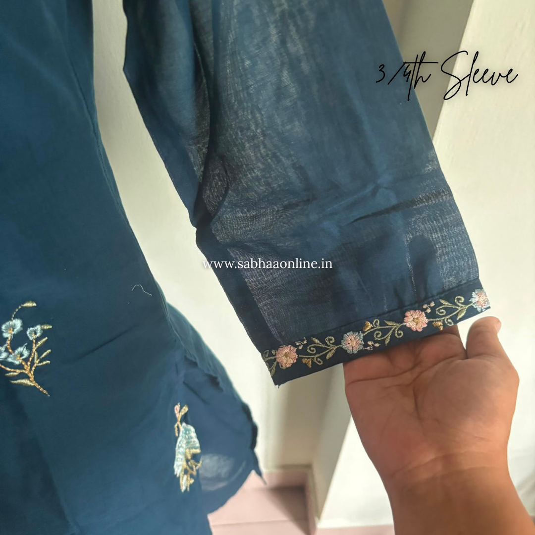 Prita - Prussian Blue Mul Cotton kurti 3pc set with lining - LN 62