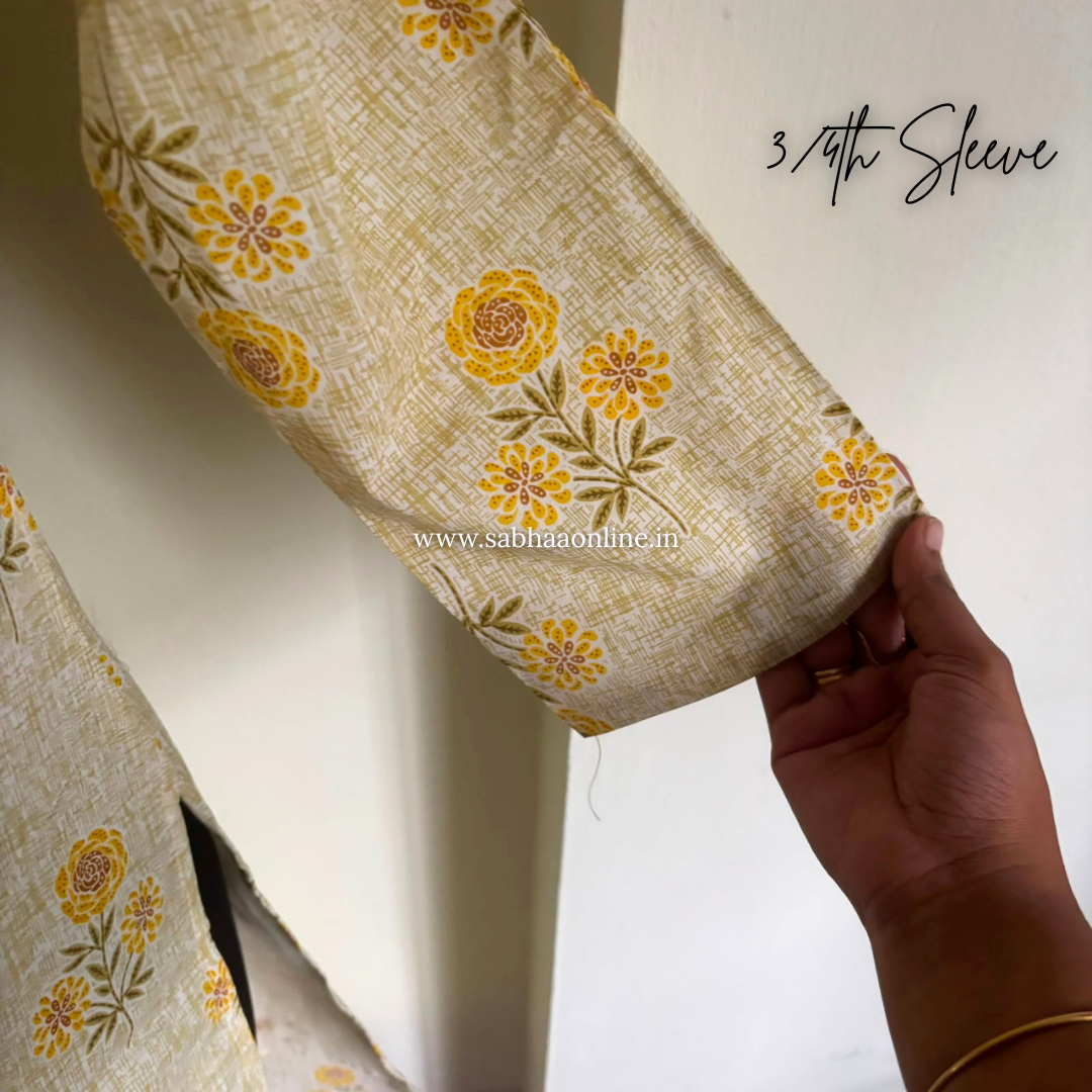 Kranti - Beige and yellow Cotton kurti 3pc set with lining (Slim fit)- LN 63