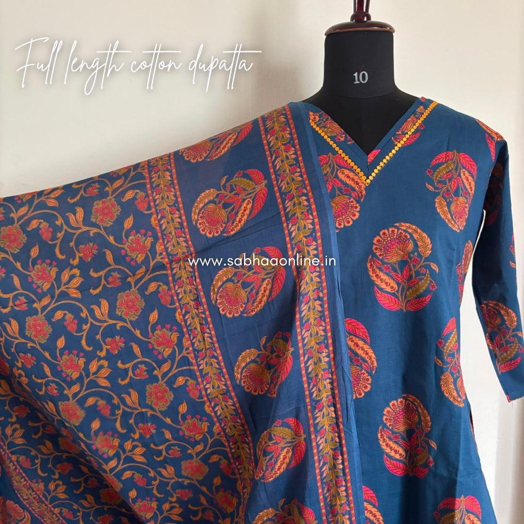 Amal - Navy Blue Cotton kurti 3pc set with lining - LN 66