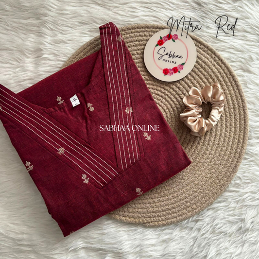 Mitra - Maroon Handloom Cotton kurti with lining