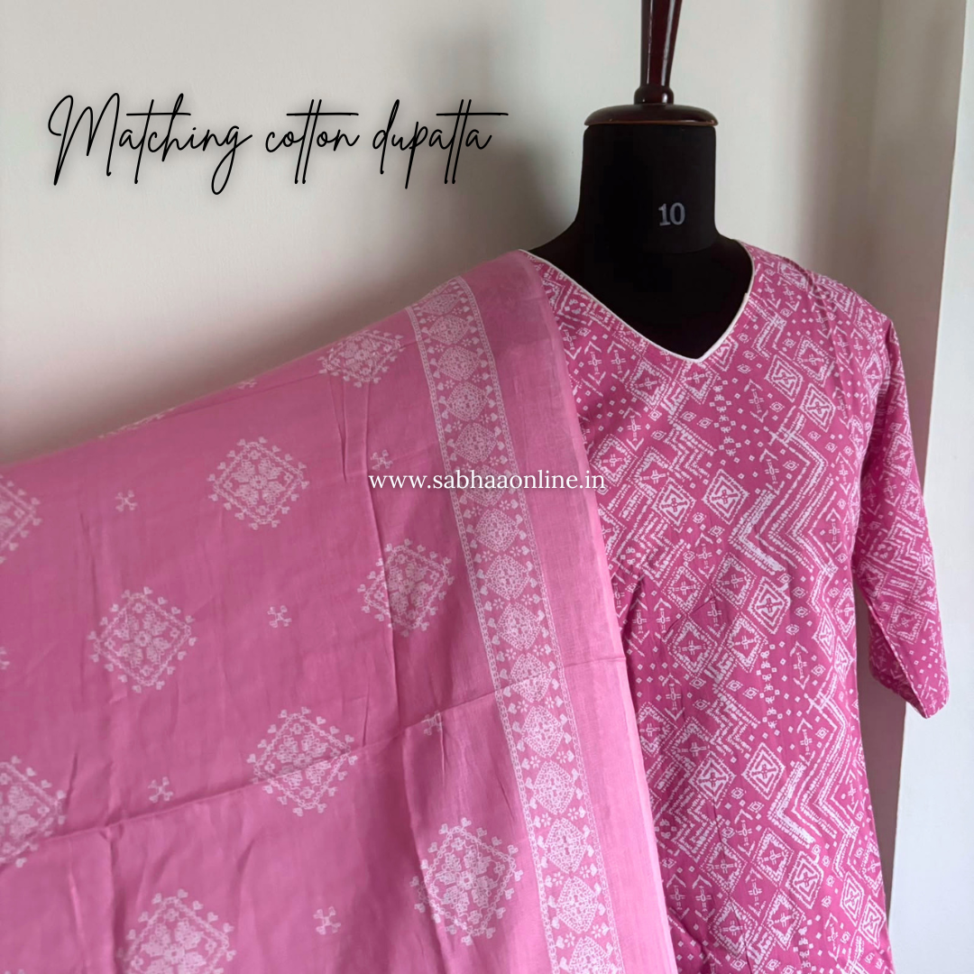 Belle - Bubblegum Pink Cotton kurti 3pc set with lining - LN 63