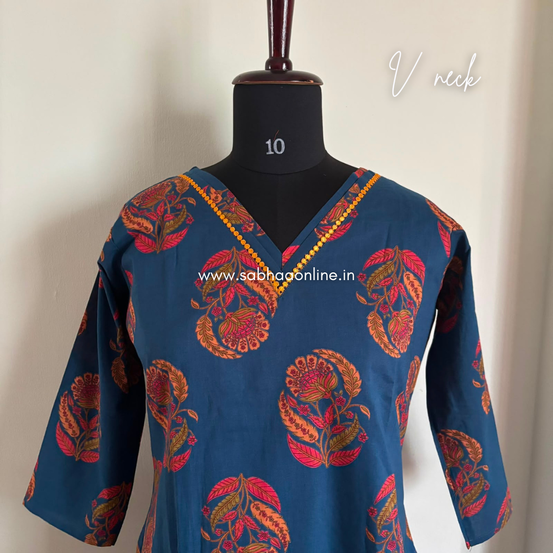 Amal - Navy Blue Cotton kurti 3pc set with lining - LN 66