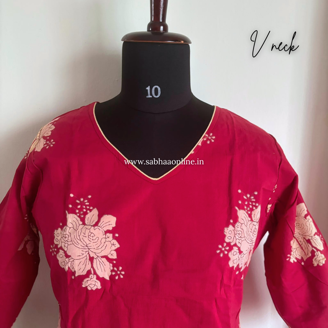 Ajna - Red Cotton kurti 3pc set with lining (Only in size 42) - LN 63