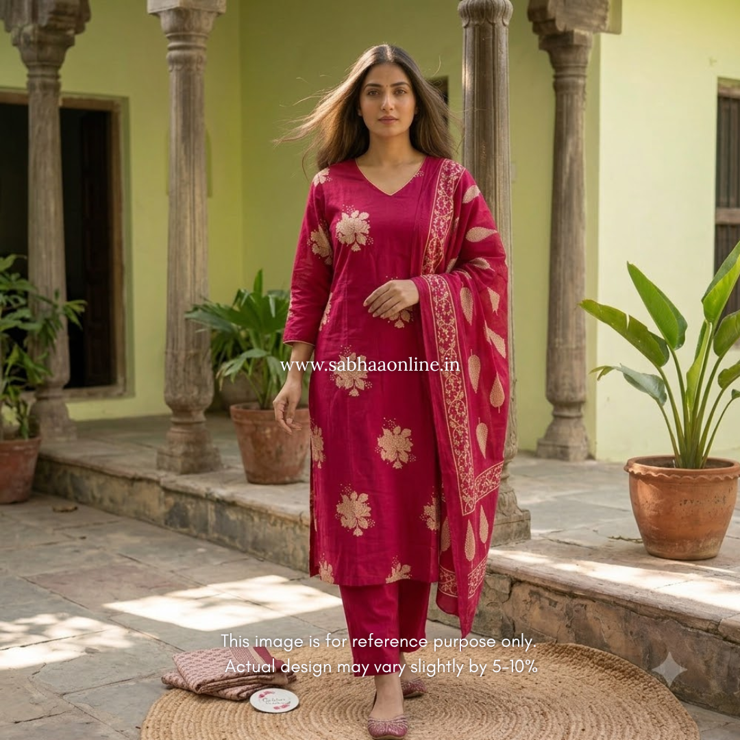 Ajna - Red Cotton kurti 3pc set with lining (Only in size 42) - LN 63