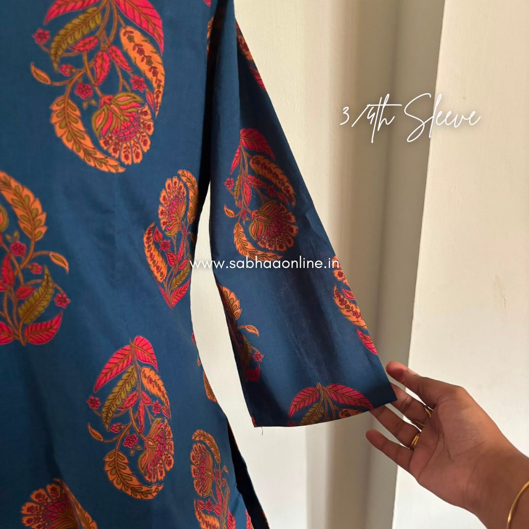 Amal - Navy Blue Cotton kurti 3pc set with lining - LN 66