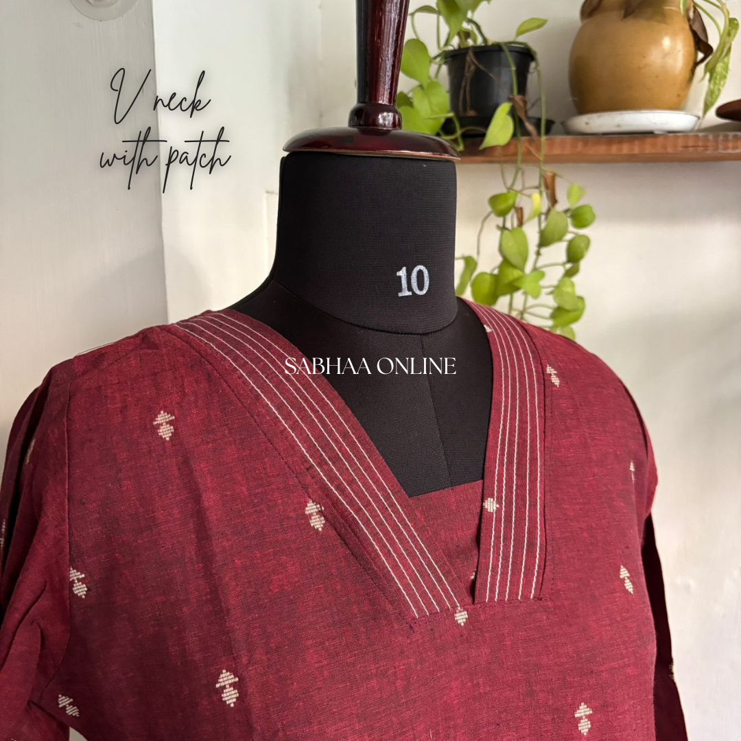 Mitra - Maroon Handloom Cotton kurti with lining