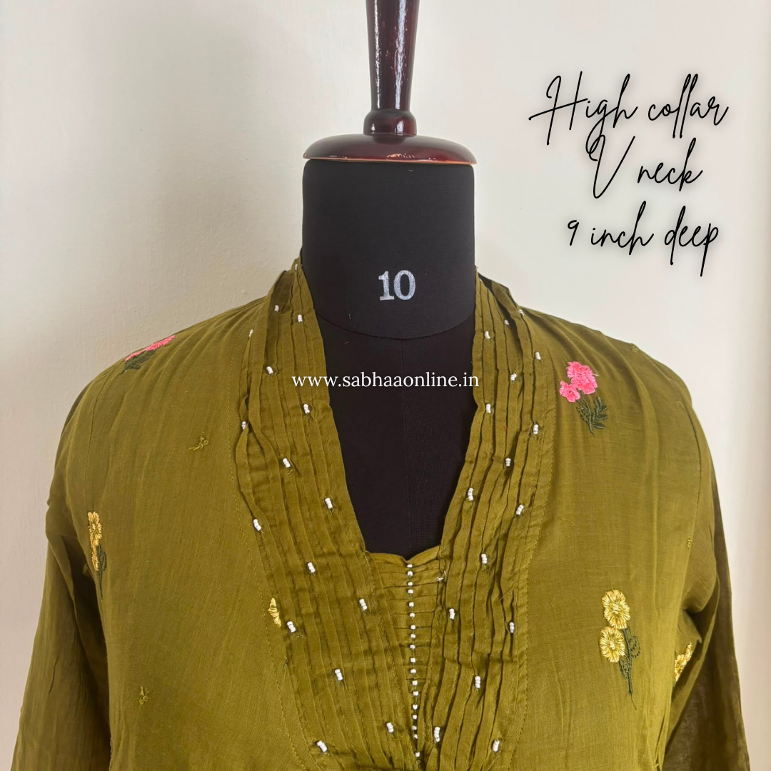 Rakshita - Olive green  Mul Cotton kurti 3pc set with lining - LN 64