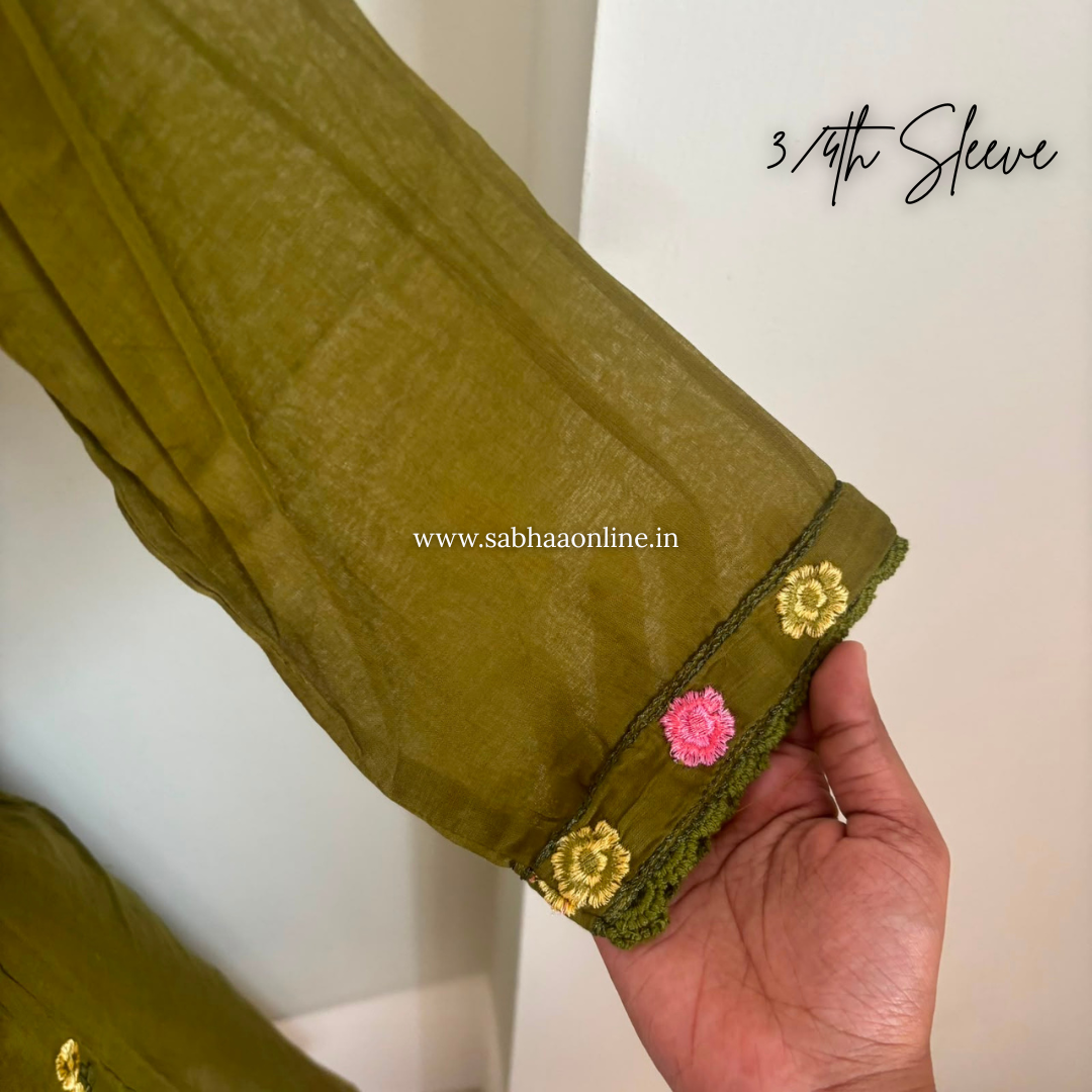 Rakshita - Olive green  Mul Cotton kurti 3pc set with lining - LN 64