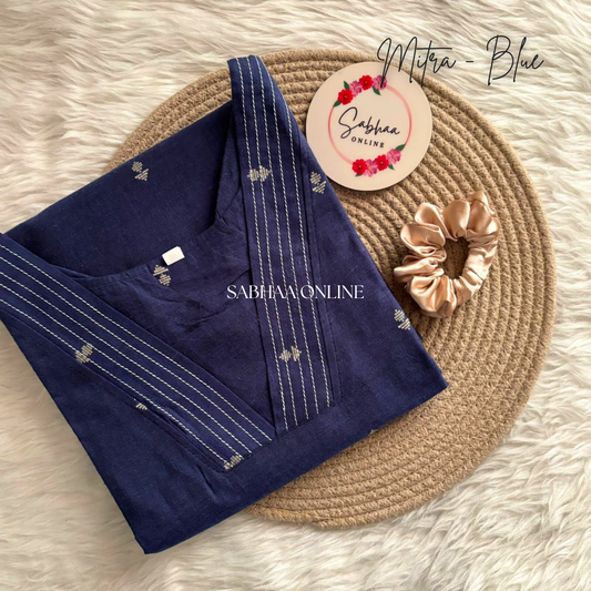 Mitra - Navy blue Handloom Cotton kurti with lining