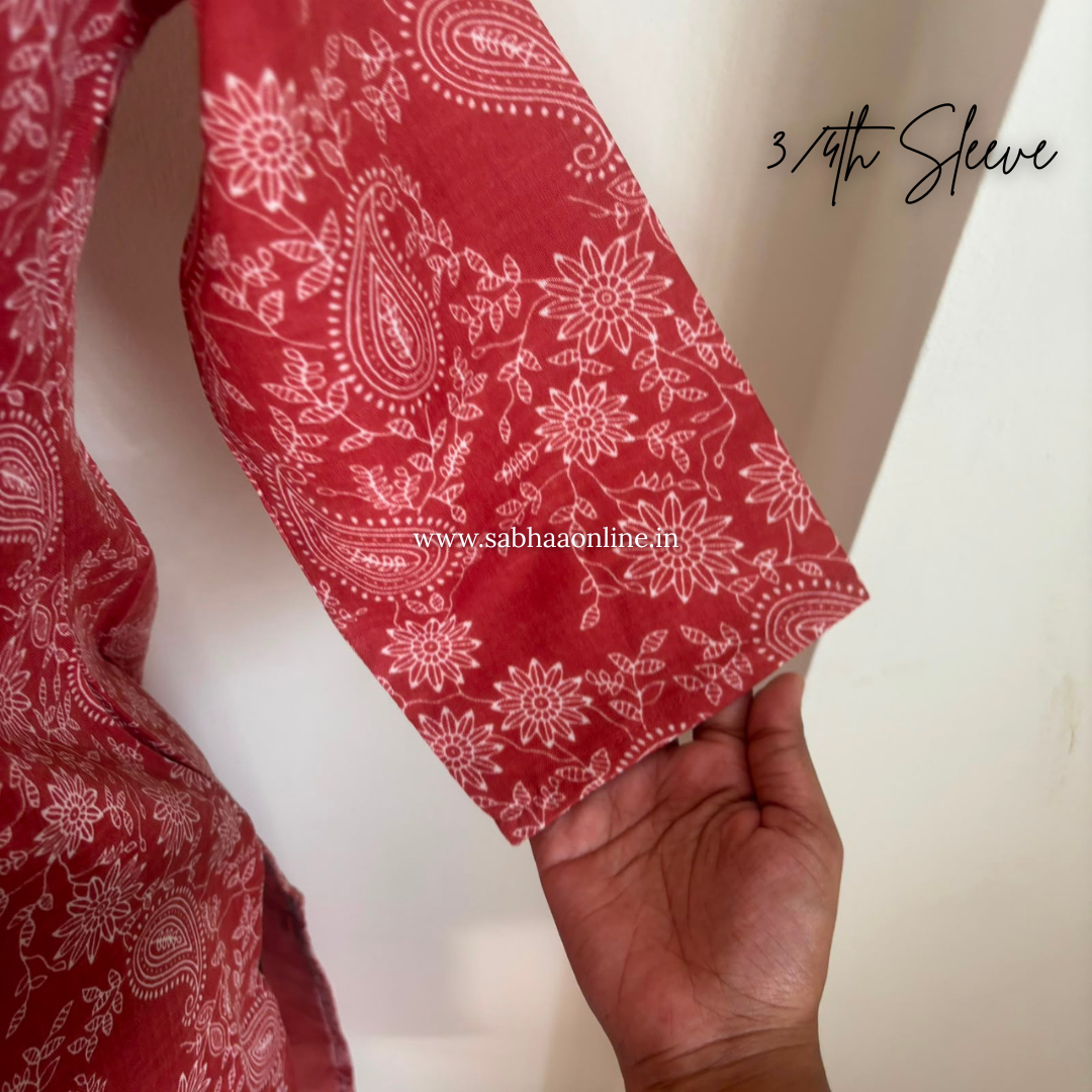 Soumya - Light Red Flex Cotton kurti 3pc set with lining - LN 64