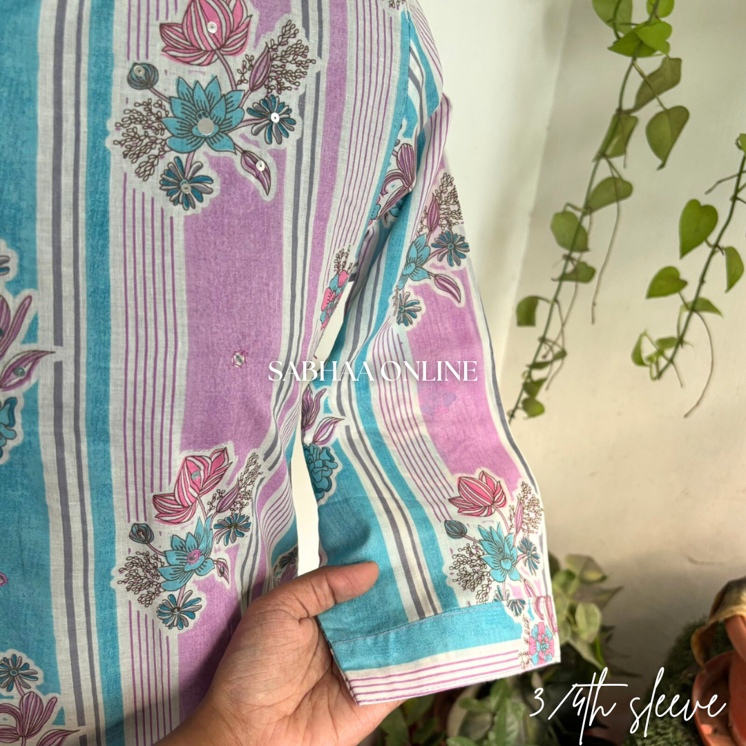 Sophia - Blue and Pink Cotton kurti 3pc set