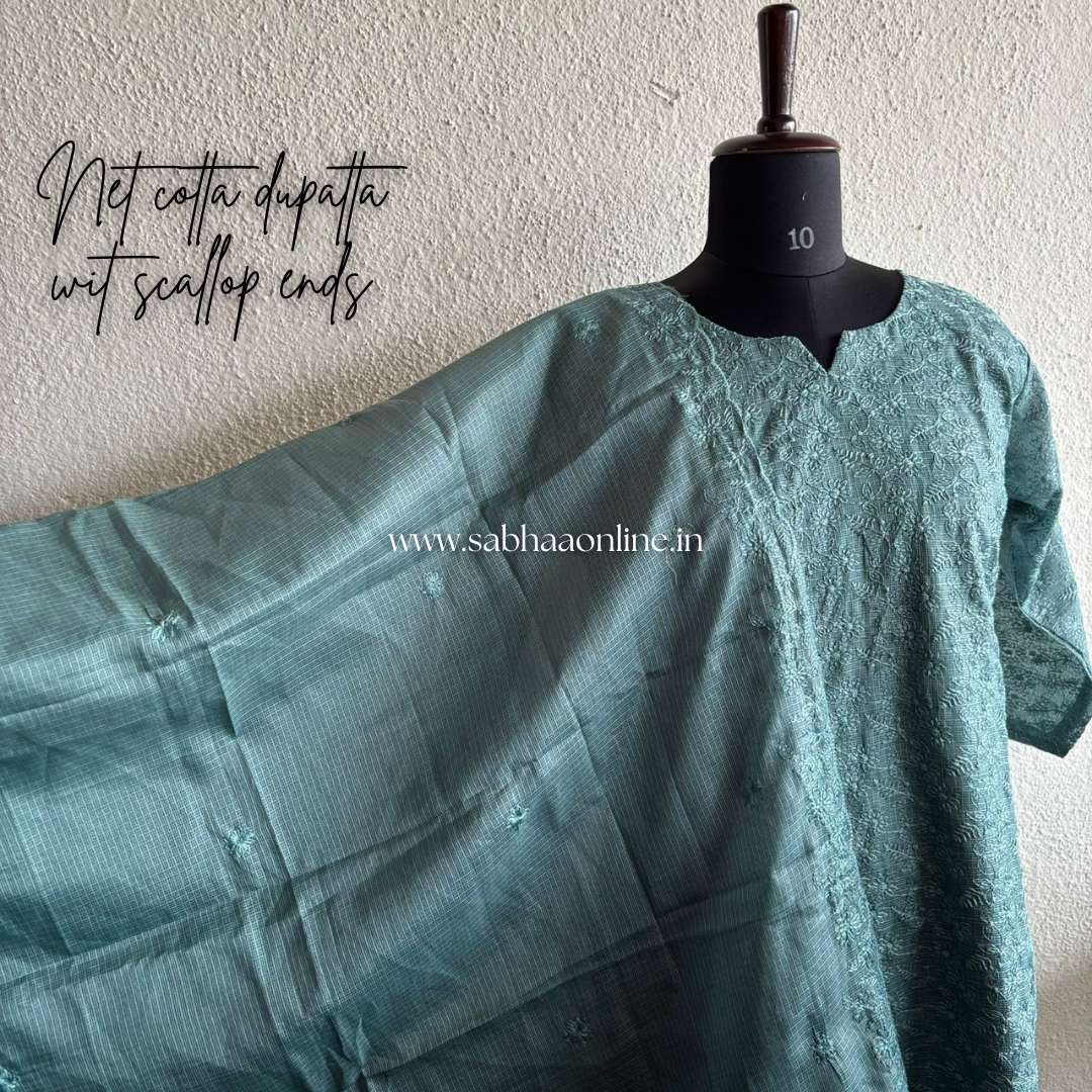 Yalina - Muted Teal Net Cotta kurti 3pc set with lining - LN 31