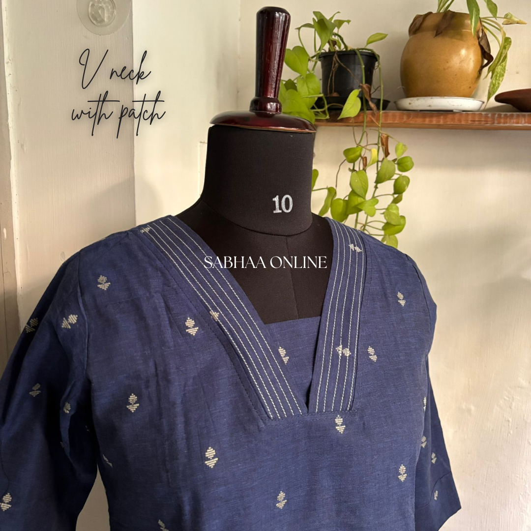 Mitra - Navy blue Handloom Cotton kurti with lining