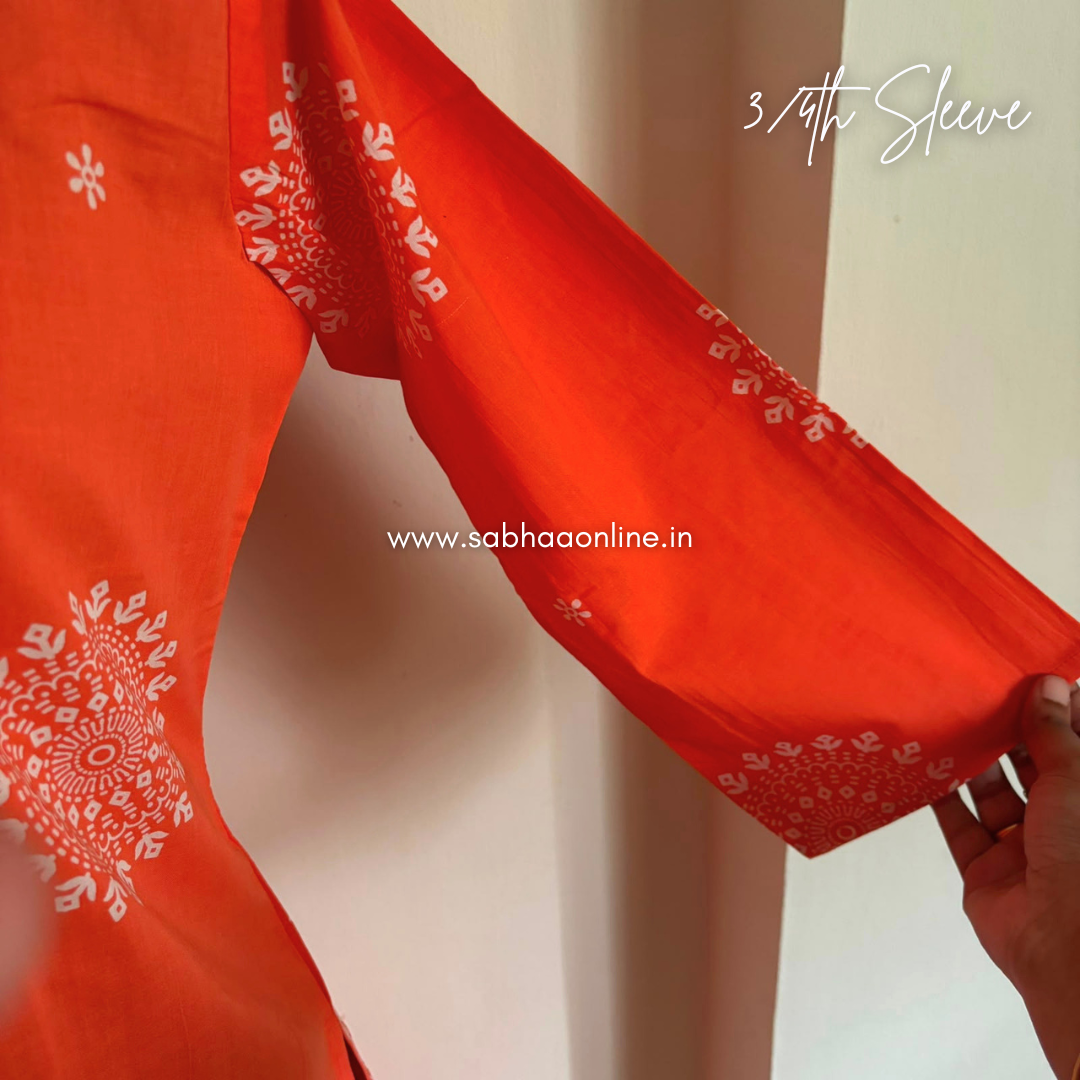Tangerine - Bright Kesari Orange Cotton kurti 3pc set with lining - LN 66