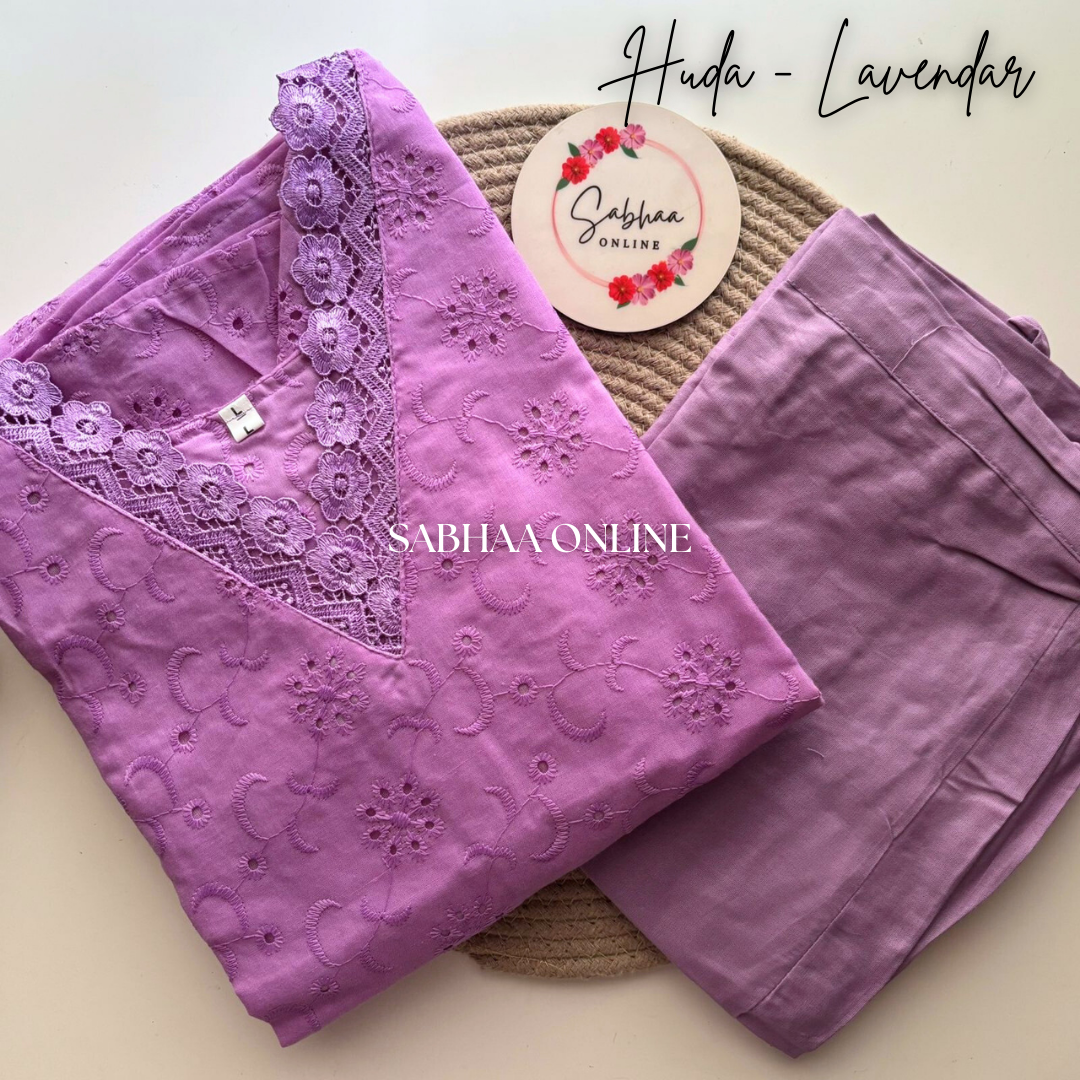 Huda - Lavendar Hakoba cotton kurti pant set - LN 22