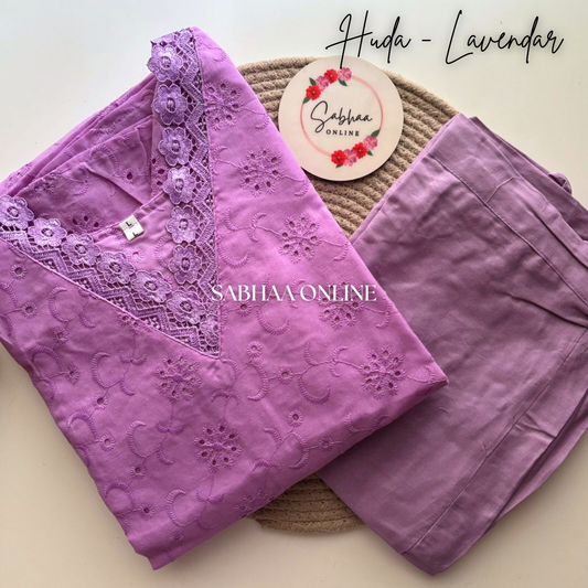 Huda - Lavendar Hakoba cotton kurti pant set - LN 22