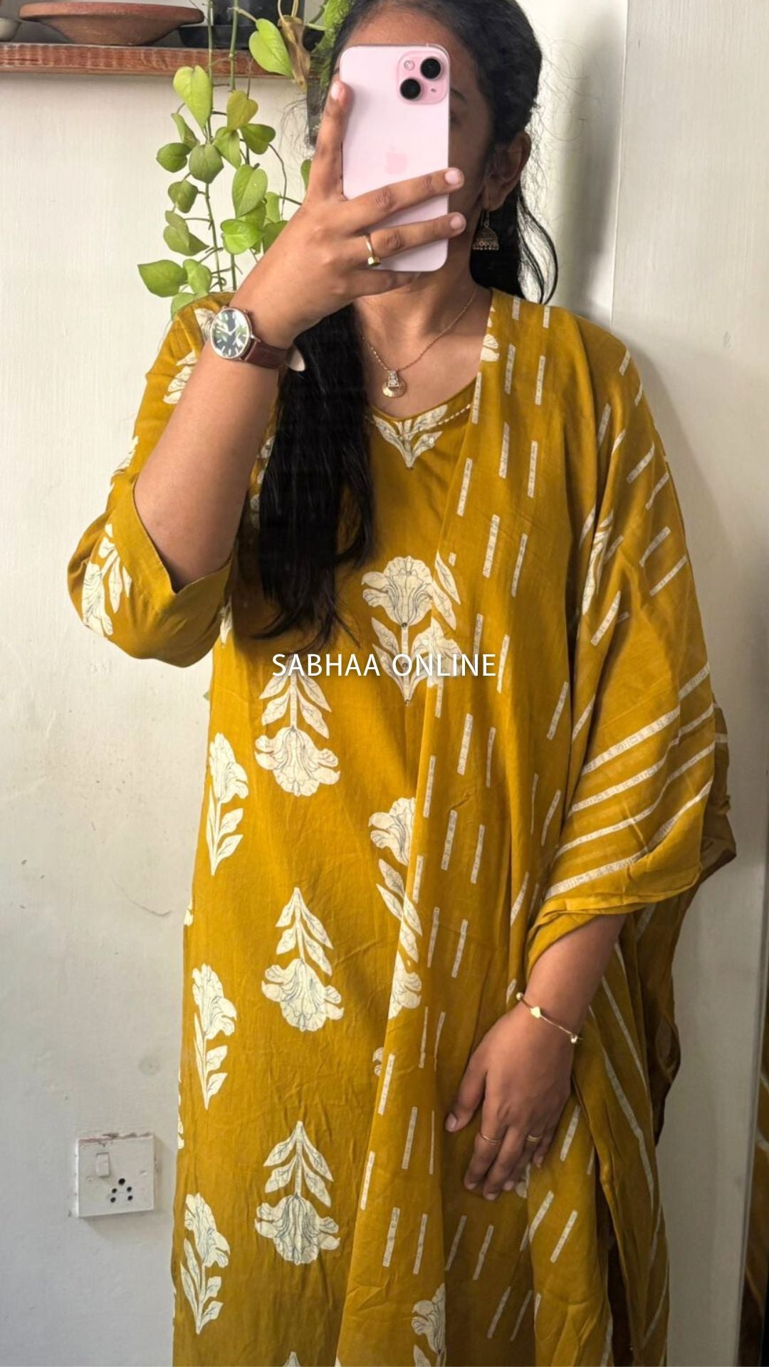 Varuna - Mustard Yellow Cotton Kurti 3pc set - LN 19