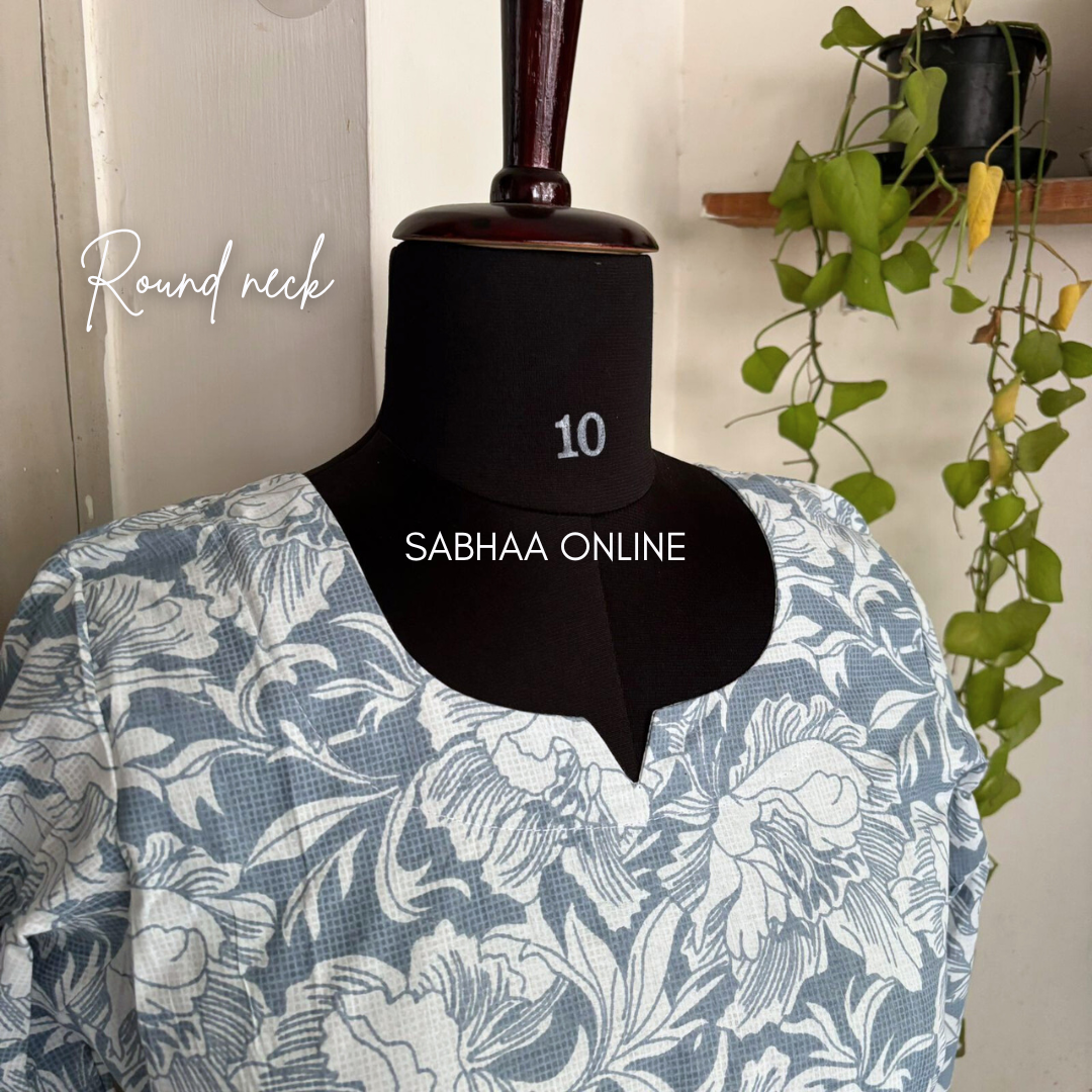 Vysha - Bluish Grey and White Cotton kurti 3pc set with lining - LN14