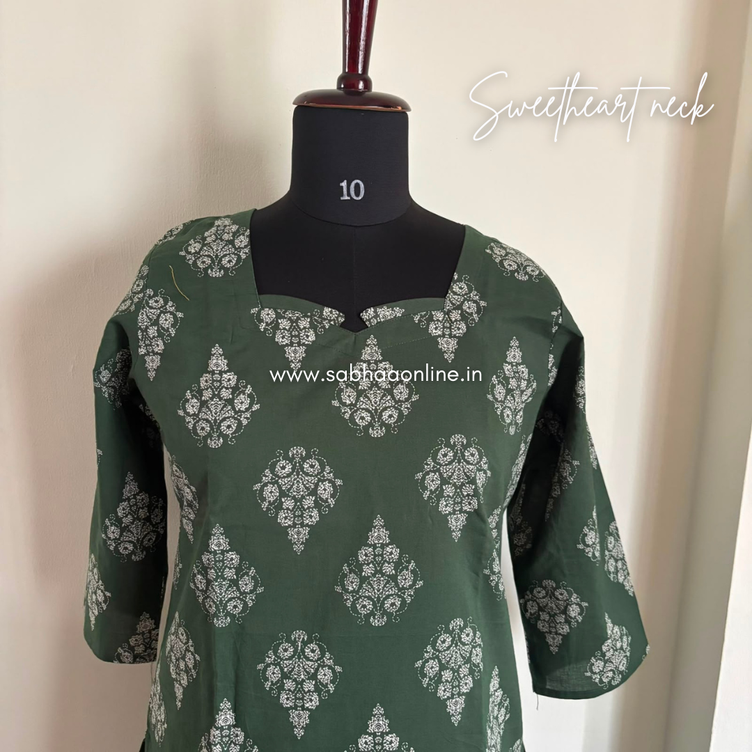 Ridhya - Forest Green Cotton kurti 3pc set with lining - LN 66